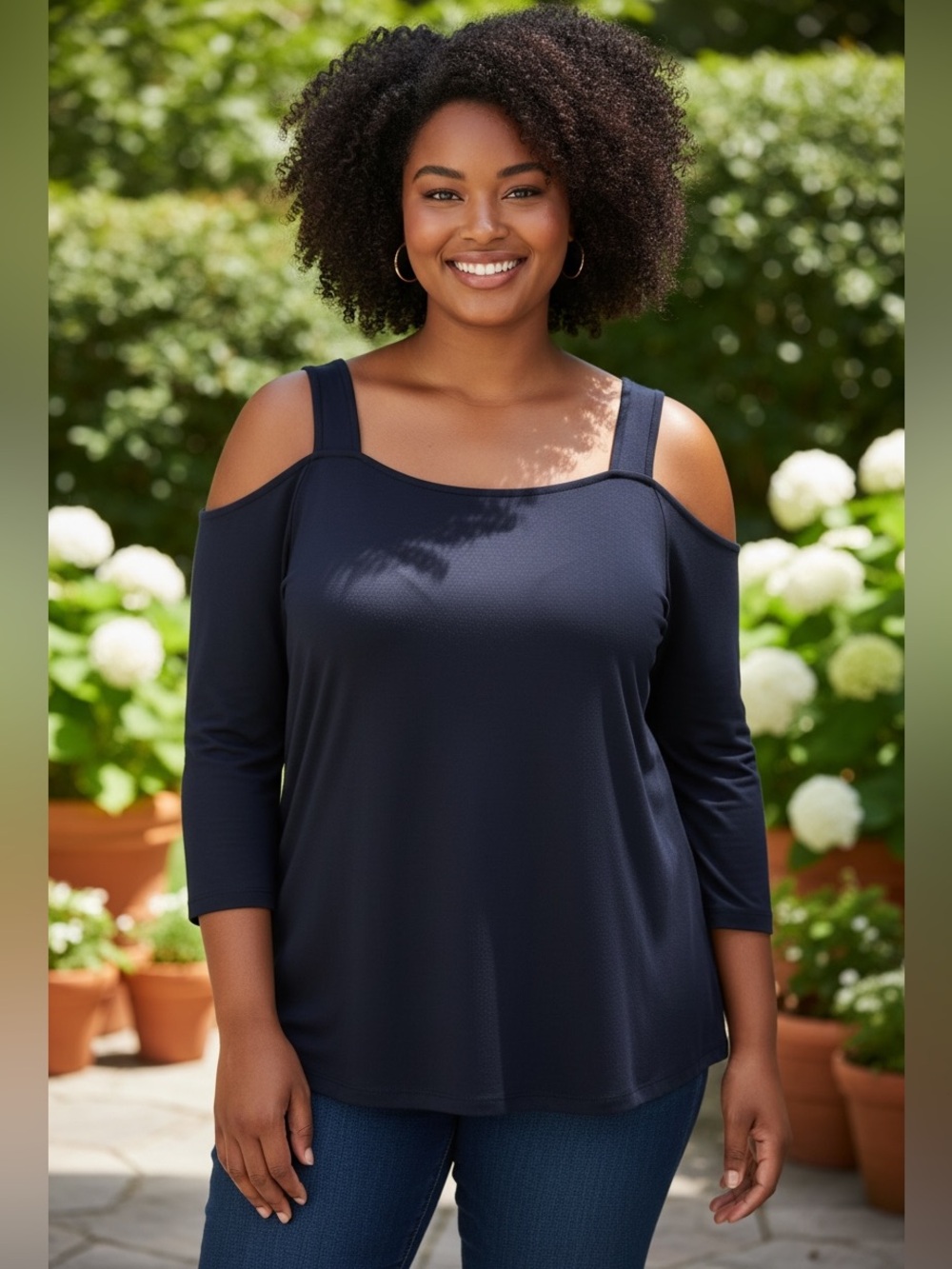 INC International Concepts Black Cold-Shoulder Tunic Top